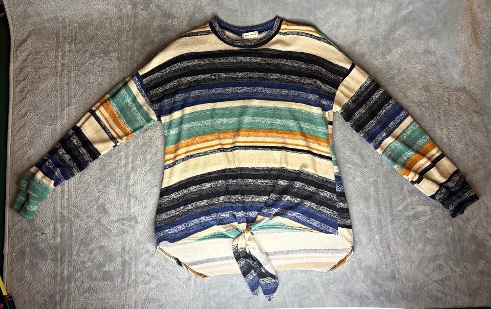 Sweet Lovely by Jen Womens Size S Multicolor Striped Front Tie Knit Top Sweater